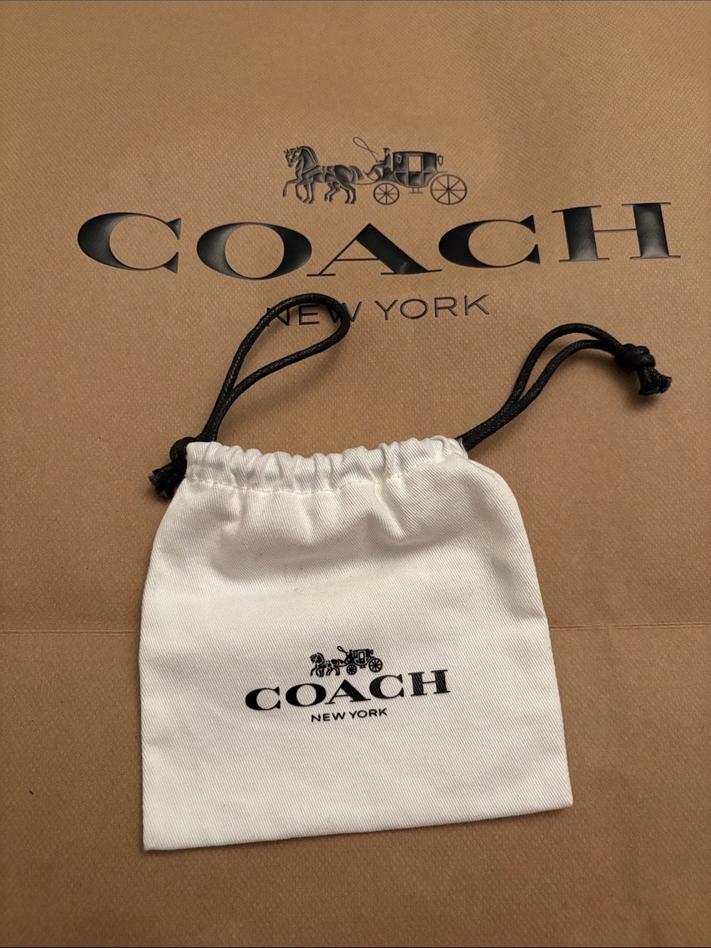 Coach White Drawstring Pouch Set with Black Logo - Picture 2 of 7